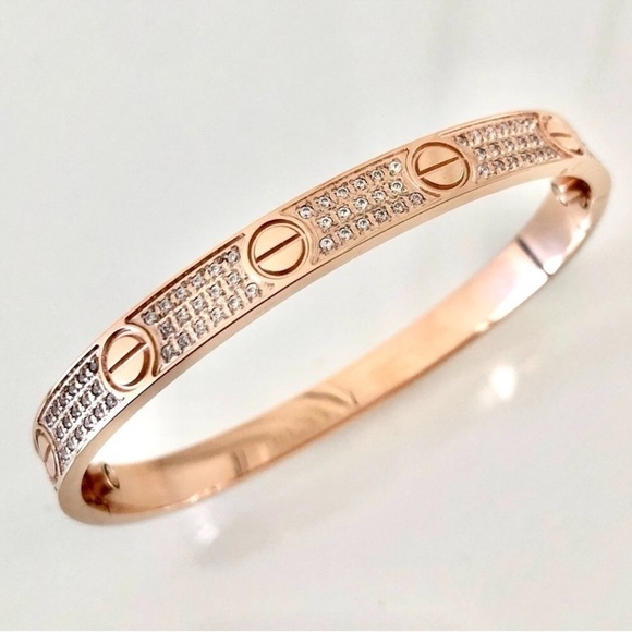 Pave Diamond LOVE Screw Bangle Bracelet with Screwdriver in Rose Gold - Picture 4 of 10